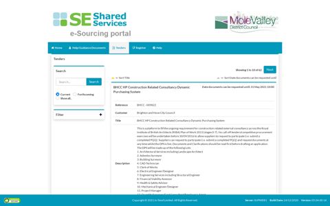 SE Shared Services eSourcing Portal - Tenders - Current