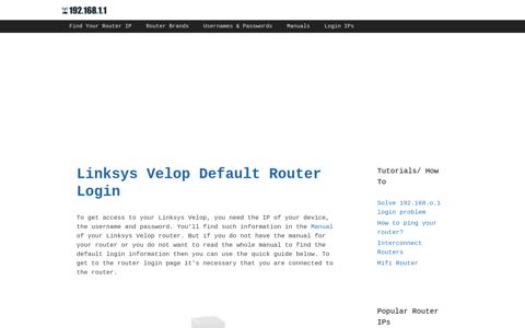 Linksys Velop - Default login IP, default username & password
