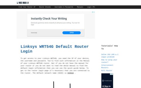 Linksys WRT54G - Default login IP, default username ...