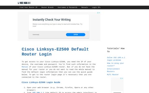 Cisco Linksys-E2500 - Default login IP, default username ...