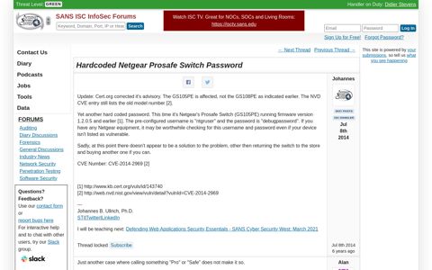 Hardcoded Netgear Prosafe Switch Password