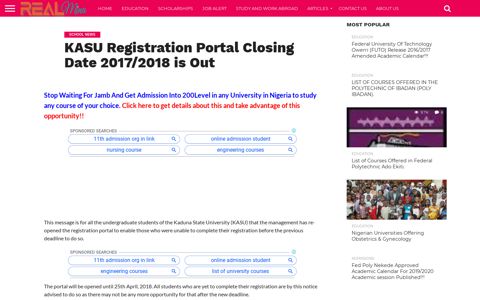 KASU Registration Portal Closing Date 2017/2018 is Out ...
