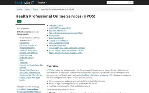 Health Professional Online Services (HPOS) | HealthVitalIT