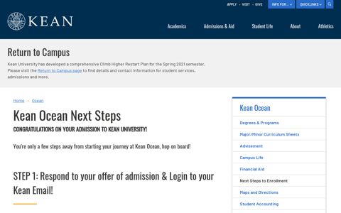 Kean Ocean Next Steps | Kean University