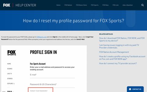 How do I reset my profile password for FOX Sports?