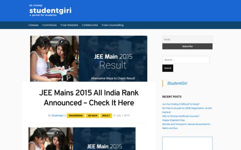 JEE Mains 2015 All India Rank Announced - Check It Here ...