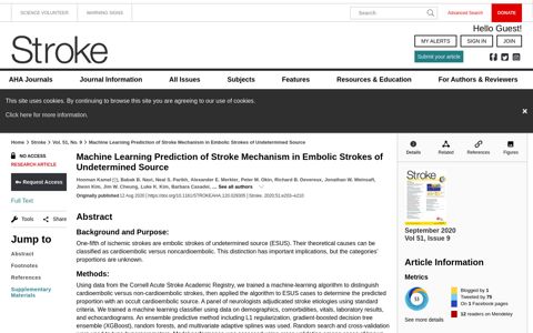Machine Learning Prediction of Stroke Mechanism in Embolic ...