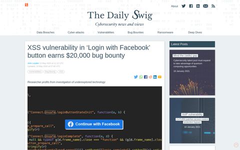 XSS vulnerability in 'Login with Facebook' button earns ...