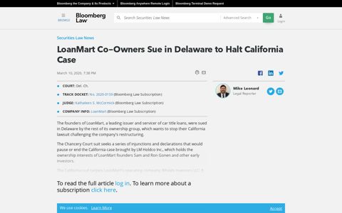 LoanMart Co-Owners Sue in Delaware to Halt California Case