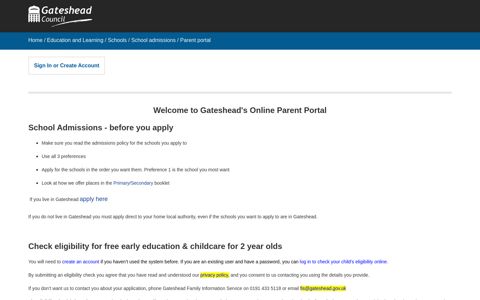 Parent Portal: Home - Gateshead Council
