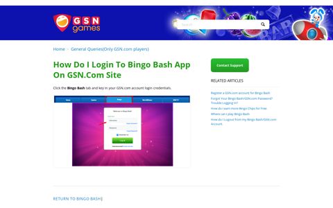 How do I login to Bingo Bash App on GSN.com Site – Home