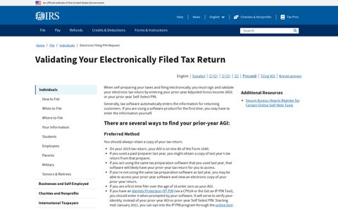 Electronic Filing PIN Request | Internal Revenue Service