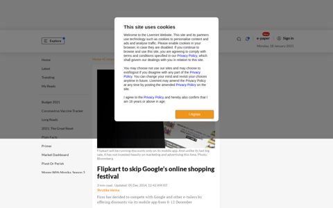 Flipkart to skip Google's online shopping festival - Mint