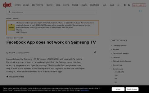 Facebook App does not work on Samsung TV - June 2014 ...
