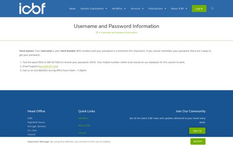Username and Password Information - ICBF
