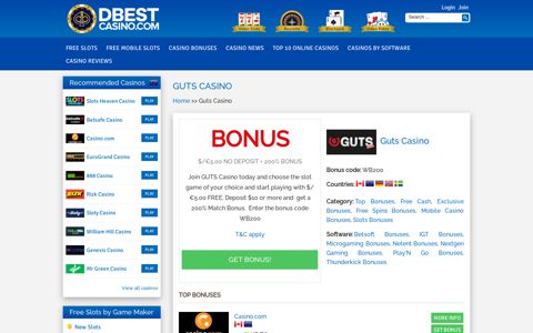 Guts Casino Bonus Exclusive | DBestCasino.com