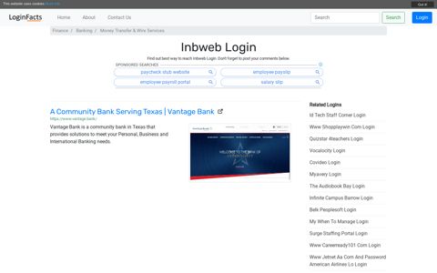 Inbweb Login - A Community Bank Serving Texas | Vantage ...