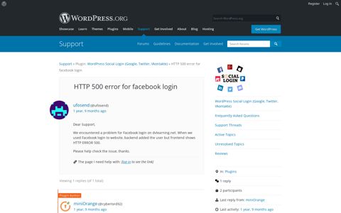 HTTP 500 error for facebook login | WordPress.org