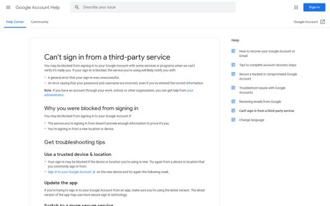 Can't sign in from a third-party service - Google Account Help