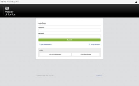 Login Page (Ministry of Justice Sourcing Portal)