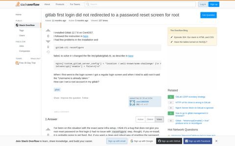 gitlab first login did not redirected to a password reset screen ...