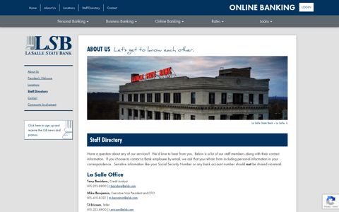 Staff Directory La Salle State Bank