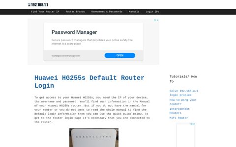 Huawei HG255s - Default login IP, default username ...