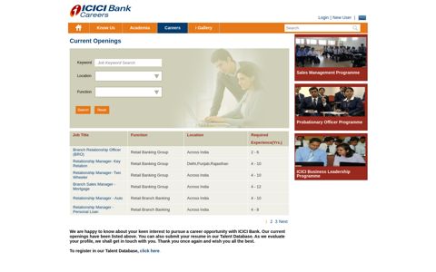 Current Openings - ICICI Bank: Careers