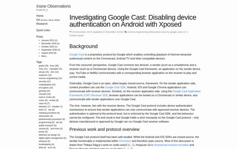 Investigating Google Cast: Disabling device authentication on ...