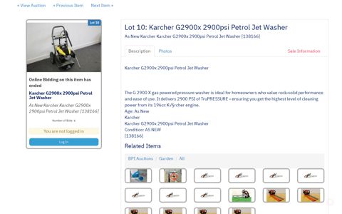 Karcher G2900x 2900psi Petrol Jet Washer on Auction Now at ...