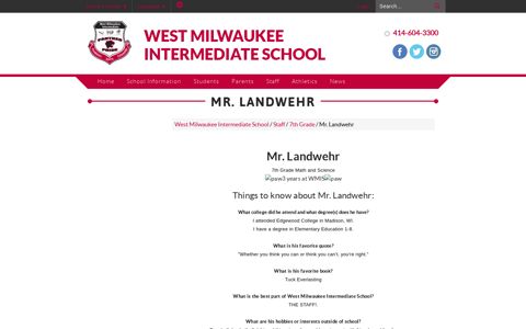 Mr. Landwehr - West Milwaukee Intermediate School