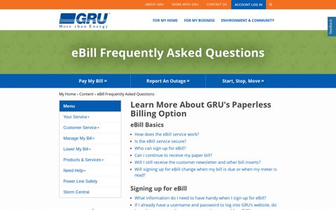 GRU > My Home > Content > eBill Frequently Asked Questions