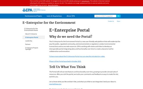 E-Enterprise Portal | E-Enterprise for the Environment | US EPA