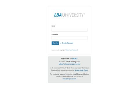 LBA University, Inc. Login