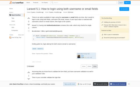Laravel 5.1: How to login using both username or email fields ...