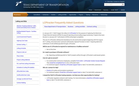 LCPtracker Frequently Asked Questions - TxDOT