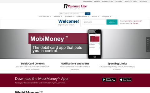 MobiMoney - Debit Card App - Resource One Credit Union