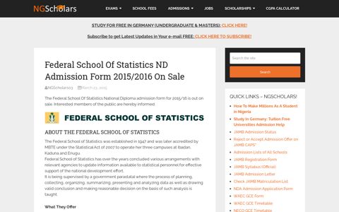 Federal School Of Statistics ND Admission Form 2015/2016 ...