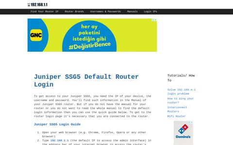 Juniper SSG5 - Default login IP, default username & password