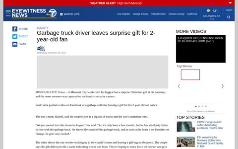 Missouri City garbage truck driver leaves surprise gift for 2 ...