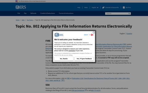 Topic No. 802 Applying to File Information Returns Electronically