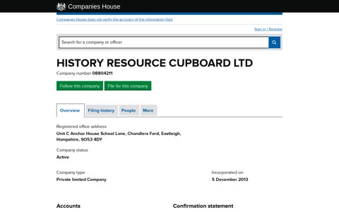 HISTORY RESOURCE CUPBOARD LTD - Overview (free ...