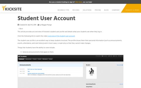 Student User Account - Kicksite Help Center