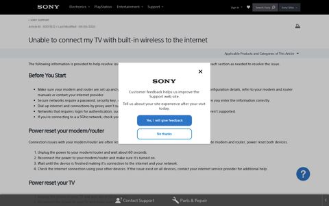 Unable to connect my TV with built-in wireless to the internet ...