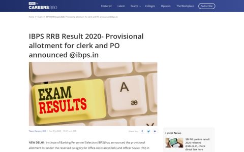 IBPS RRB 2020 result - Provisional allotment for clerk and PO ...