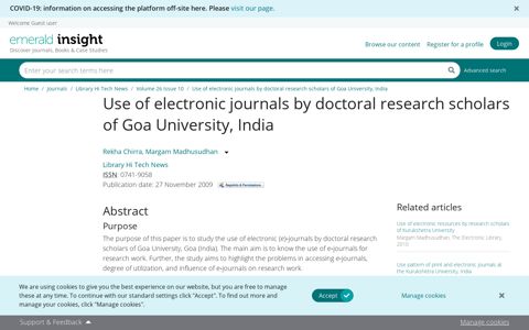 Use of electronic journals by doctoral research scholars of ...