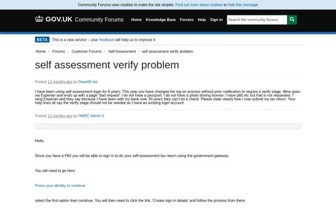 self assessment verify problem - Community Forum - GOV.UK