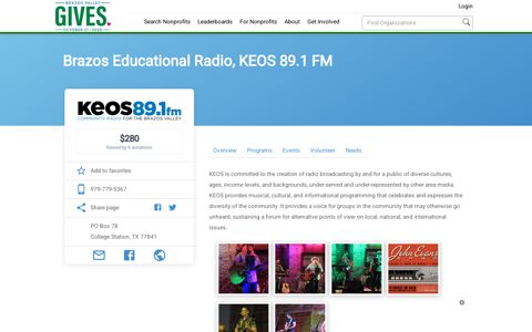 Brazos Educational Radio, KEOS 89.1 FM - Brazos Valley Gives