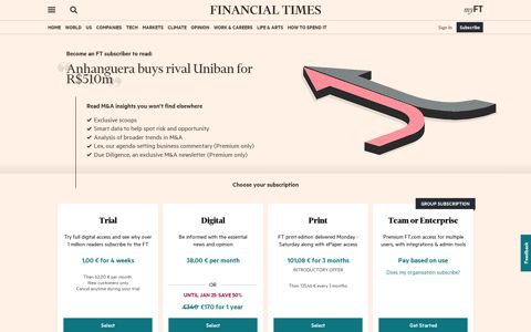 Anhanguera buys rival Uniban for R$510m | Financial Times