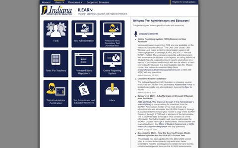 Test Administrators and Educators - Indiana's ILearn Portal